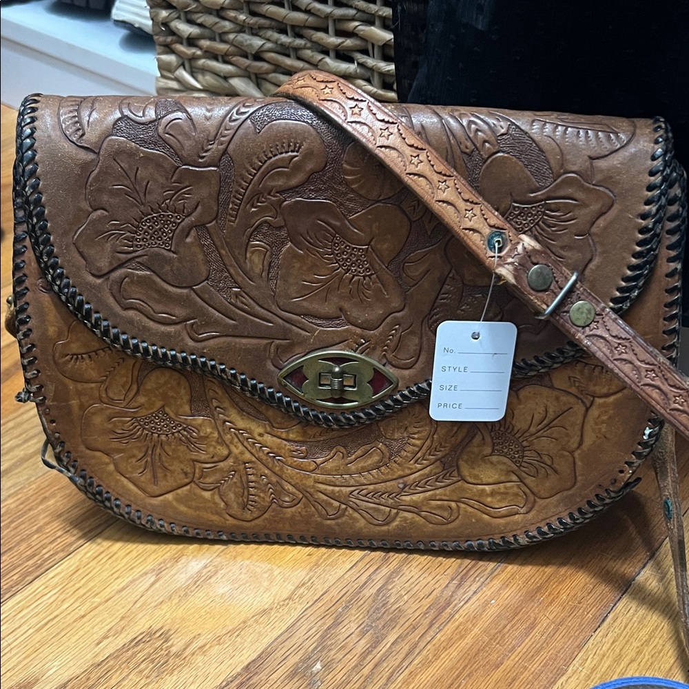 Brown Floral Embossed Leather Bag